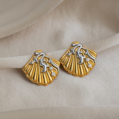 Boucles d'oreilles puces en acier inoxydable 304 bicolore avec perles de nacre pour femmes&nbsp;IE0729