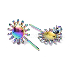 Orecchini a bottone con sole in acciaio inossidabile 304 con placcatura ionica (ip) per donna&nbsp;EJEW-F300-12MC