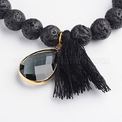 Braccialetti rotondi con ciondoli in pietra lavica naturale&nbsp;BJEW-D390-03