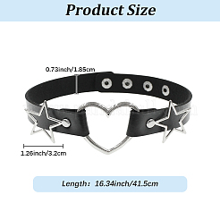 Choker-Halskette im Punk-Rock-Stil aus einer Legierung mit Stern- und Herzgliedern sowie Kunstleder&nbsp;NJEW-WH20004-20A