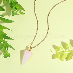 Collier avec pendentif flacon de parfum en quartz rose naturel facetté en forme de cône et chaîne en acier inoxydable 304&nbsp;NJEW-WH0002-266E