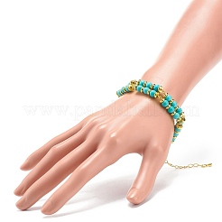 Bracciale multifilo a doppia linea con perline turchesi sintetiche&nbsp;BJEW-JB08668