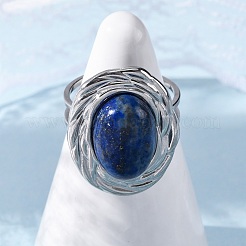 Anillos ovalados de lapislázuli natural&nbsp;RJEW-M063-01P-14