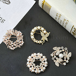 4 шт. 4 стиля брошь из пластиковых бусин с имитацией жемчуга в виде цветка и бабочки&nbsp;JEWB-CJ0001-29