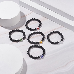 Круглый эластичный браслет из натуральной лавы с бусинами и лэмпворком от сглаза&nbsp;BJEW-JB07838