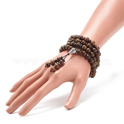 Collier bracelet enroulé à quatre boucles en bois naturel et noix de coco avec gourde&nbsp;BJEW-JB08539