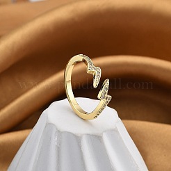 Кольца-манжеты для пальцев с покрытием из латуни с микропаве из прозрачного кубического циркония для женщин&nbsp;RJEW-M028-48G