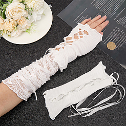 2 Paar 2 Stile Polyester-Bandage lange Spitzen-Oversleeve-Handschuhe&nbsp;AJEW-GF0010-70B