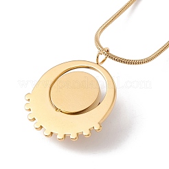 Collar con colgante redondo plano de cuarzo natural con cadena de serpiente de acero inoxidable 304&nbsp;NJEW-K244-03G