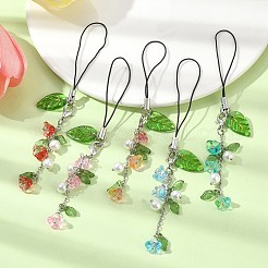 Прозрачные ремни для мобильных телефонов из акрила и стекла в виде цветов и листьев&nbsp;HJEW-JM01536