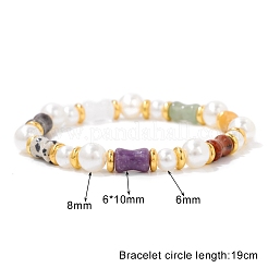Braccialetti elastici in bambù naturale con perline di pietre preziose miste&nbsp;PW-WGA2F67-01
