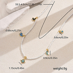 Collier avec pendentif en forme d'étoile et de cœur en laiton et perles de verre de style bohème pour femme&nbsp;PS4119-5