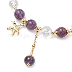 Braccialetti con perline rotonde di ametista naturale e cristallo di quarzo&nbsp;BJEW-JB11936-01