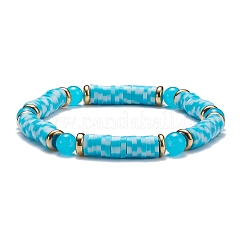 Pulsera elástica redonda de jade de imitación y arcilla polimérica hecha a mano con cuentas heishi&nbsp;BJEW-JB07454