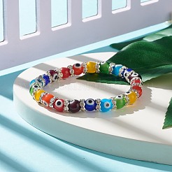 Braccialetto elasticizzato colorato malocchio con perline lampwork e strass di cristallo per le donne&nbsp;BJEW-JB07872-02