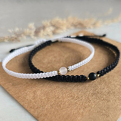 2шт 2 цвета нарутал драгоценный камень круглый плетеный браслет из бусин&nbsp;QV7092