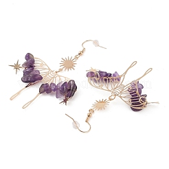 Natürliche Amethyst-Chips baumeln Ohrringe&nbsp;EJEW-S214-01B