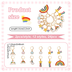 24 Stück 12 Stile Regenbogen Legierung Emaille Anhänger Verriegelung Stich Marker&nbsp;HJEW-NB00291