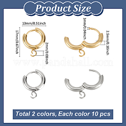 20 pz 2 colori 201 acciaio inossidabile orecchini a cerchio huggie&nbsp;STAS-ME0001-07