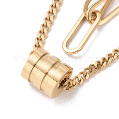 Placcatura sotto vuoto pvd acciaio inossidabile 304 doppia catena collana multistrato con colonna perline per donna&nbsp;STAS-E155-11G