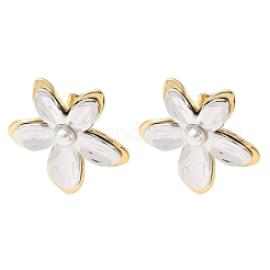 Двухцветные серьги-гвоздики из нержавеющей стали 304 с акриловым искусственным жемчугом&nbsp;EJEW-B156-16GP