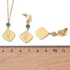 Sets aus rautenförmigen Anhängern in Blumenform aus Edelstahl 304 mit Emaille-Blumenmotiv und passenden Ohrsteckern&nbsp;SA-CBA2C2A-02G