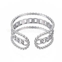 Bague ouverte en acier inoxydable 304 anti-ternissement avec chaîne gourmette&nbsp;RJEW-T023-58P