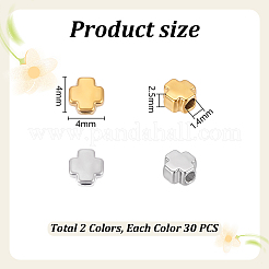 60 pièce de perles en acier inoxydable 304 de 2 couleurs&nbsp;STAS-UN0064-96