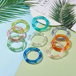 9 pièces 9 couleurs acrylique tube incurvé gros bracelets extensibles ensemble pour les femmes&nbsp;BJEW-JB08142