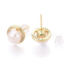 Полукруглые серьги-гвоздики из латуни с микропаве из прозрачных кубических цирконий&nbsp;PEAR-N017-07I