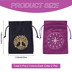4шт 2-х цветные бархатные упаковочные мешочки с узором «дерево жизни»&nbsp;TP-CN0001-18D