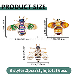 6 шт. 3 стили эмалевых булавки в виде пчел&nbsp;JEWB-FH0002-58