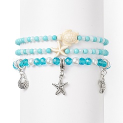 Set di cavigliere in turchese sintetico e howlite naturale a tema oceano&nbsp;AJEW-AN00505