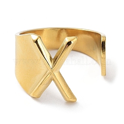 Bagues de manchette ouvertes en acier inoxydable 304 plaqué or 18 carat véritable avec initiale&nbsp;RJEW-L109-007G-X
