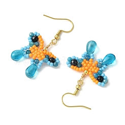 Orecchini pendenti in pietra d'oro blu sintetica e apatite naturale&nbsp;EJEW-MZ00318-01