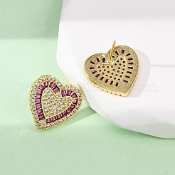 Серьги-гвоздики в форме сердца из латуни с микропаве из циркония&nbsp;EJEW-H166-01G-04