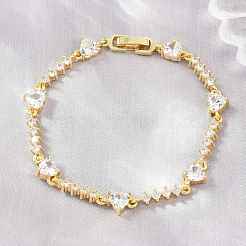 Bracciali a catena con maglie a cuore in ottone e pavé di zirconi cubici per donna&nbsp;KK-CBA68DA-10G-01