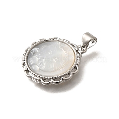Anhänger aus Messing mit Pavé-Fassung und naturweißer Muschel&nbsp;KK-Z091-08P-03