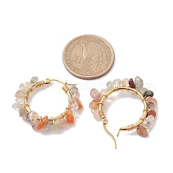 3 par de pendientes de aro con chips de cuarzo rutilado natural de 3 tamaños&nbsp;EJEW-JE05710-05
