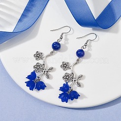 Flor de jade mashan teñida natural con pendientes colgantes con cuentas acrílicas&nbsp;EJEW-JE05419-03