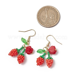 Boucles d'oreilles pendantes en acier inoxydable 304 avec perles de verre et fleur de cerisier&nbsp;EJEW-MZ00419-03