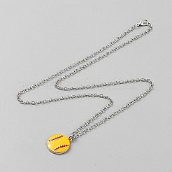 Бейсбол сплав желтая эмаль кулон кабель цепь ожерелья для женщин мужчин&nbsp;NJEW-WH0002-235
