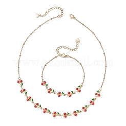Комплекты браслетов и ожерелий из нержавеющей стали 304 с эмалью вишни&nbsp;SJEW-JS01368