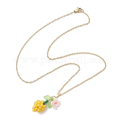 Подвеска в виде цветка из стеклянных бусин и искусственного жемчуга из нержавеющей стали 304&nbsp;NJEW-MZ00115-03