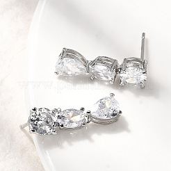 Серьги-гвоздики в форме капли с микропаве из прозрачных кубических цирконий из латуни&nbsp;EJEW-P322-09P