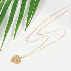 Ионное покрытие (ip) 304 нержавеющая сталь текстурированное сердце кулон кабель цепь ожерелья для женщин&nbsp;NJEW-P320-09G