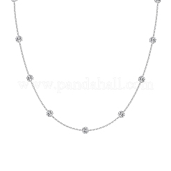 Прозрачный кубический цирконий плоская круглая ссылка 925 стерлингового серебра кабельные цепочки ожерелья для женщин&nbsp;NJEW-S457-09P