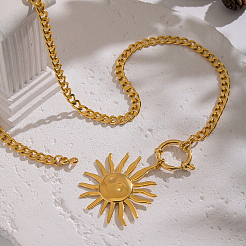 Женские ожерелья с подвеской в виде улыбающегося лица и солнца из нержавеющей стали 304 в европейском стиле&nbsp;YY1418