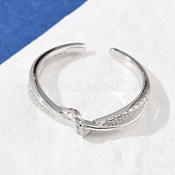 925 регулируемое кольцо-манжета из стерлингового серебра с микропаве из прозрачных кубических цирконий для женщин&nbsp;RJEW-G351-04P