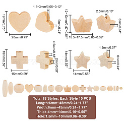 180шт 18 стиля натуральных деревянных бусин&nbsp;WOOD-PH0002-38